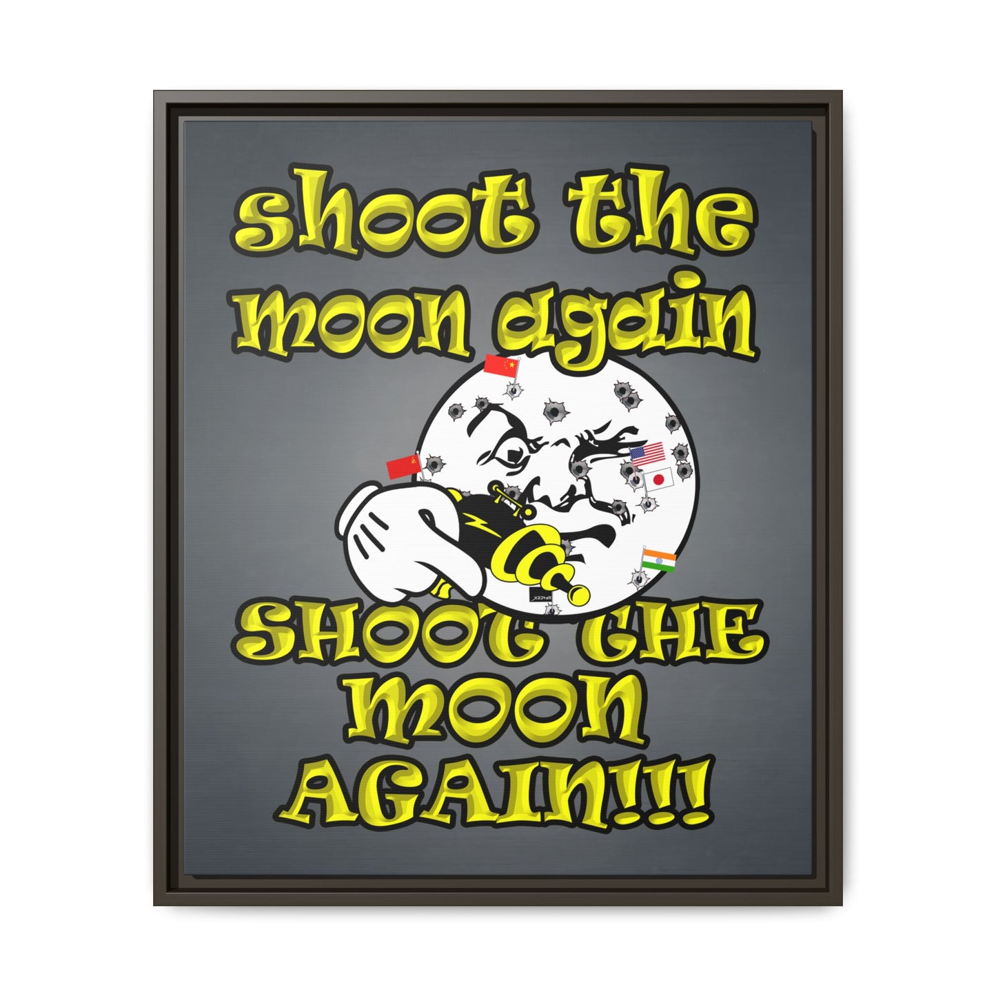 shoot the moon again - framed canvas art (grey-light grey)