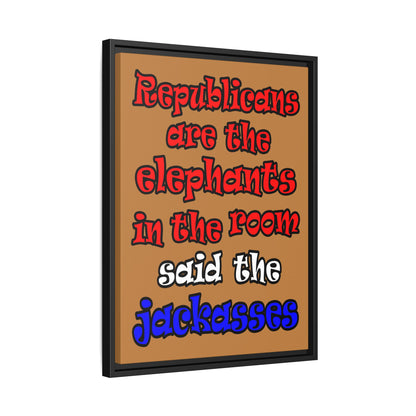 donkeys and elephants - framed canvas art (light brown)