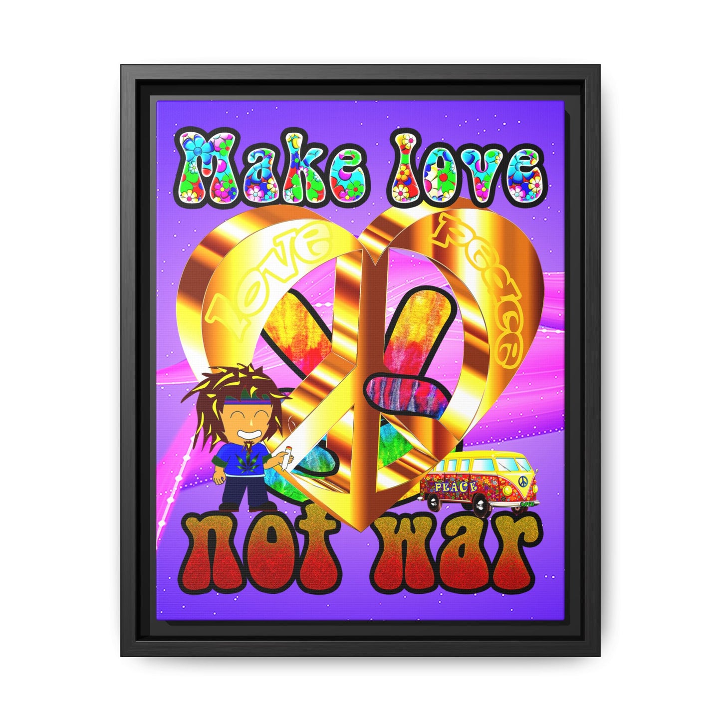 love peace - framed canvas art (purple-pink wave)