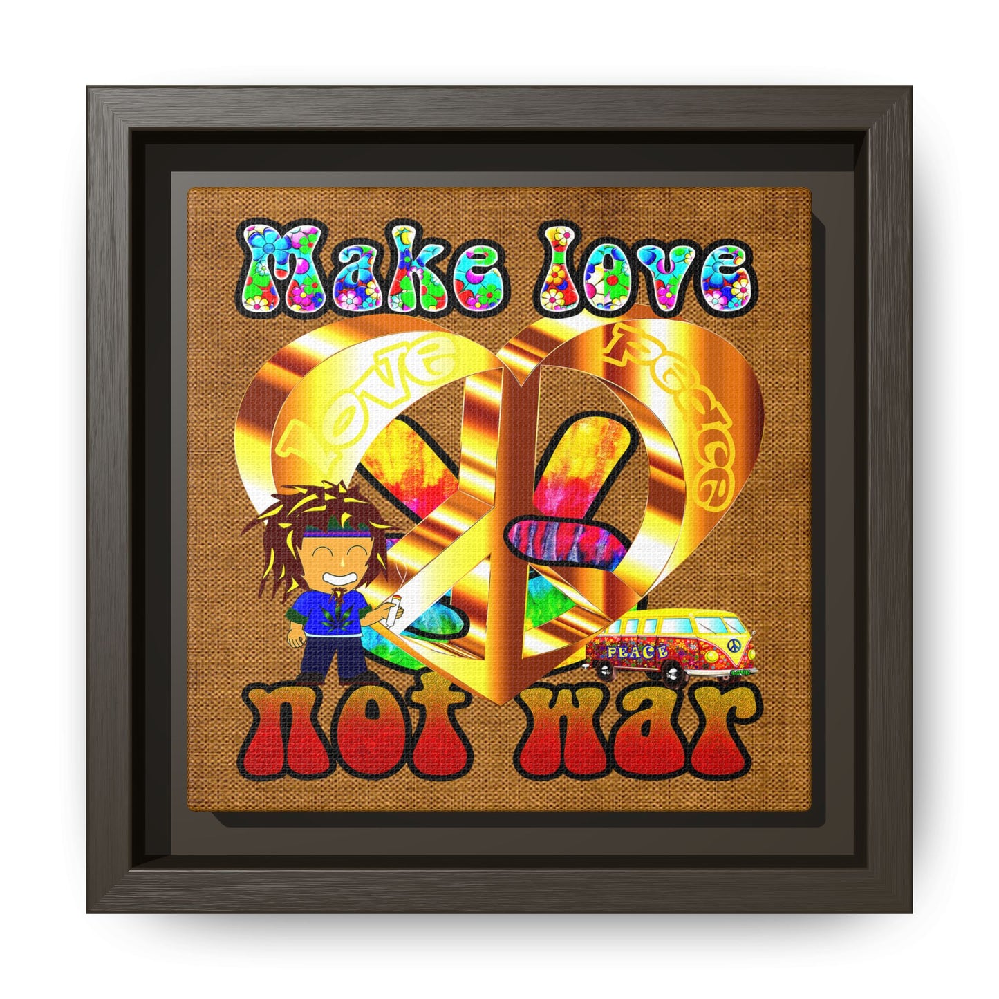love peace - framed canvas art (brown papyrus)