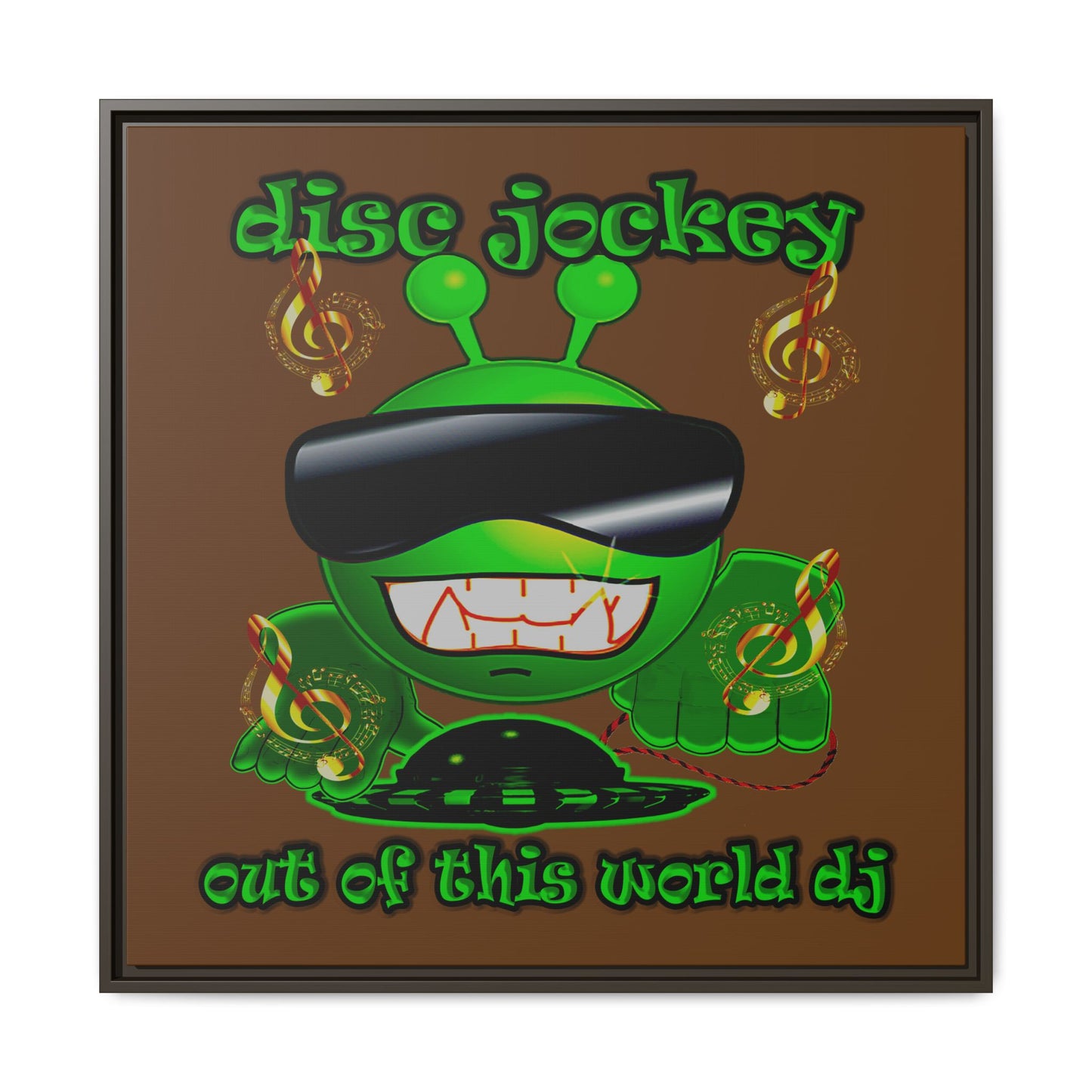 disc jockey - framed canvas art (brown)