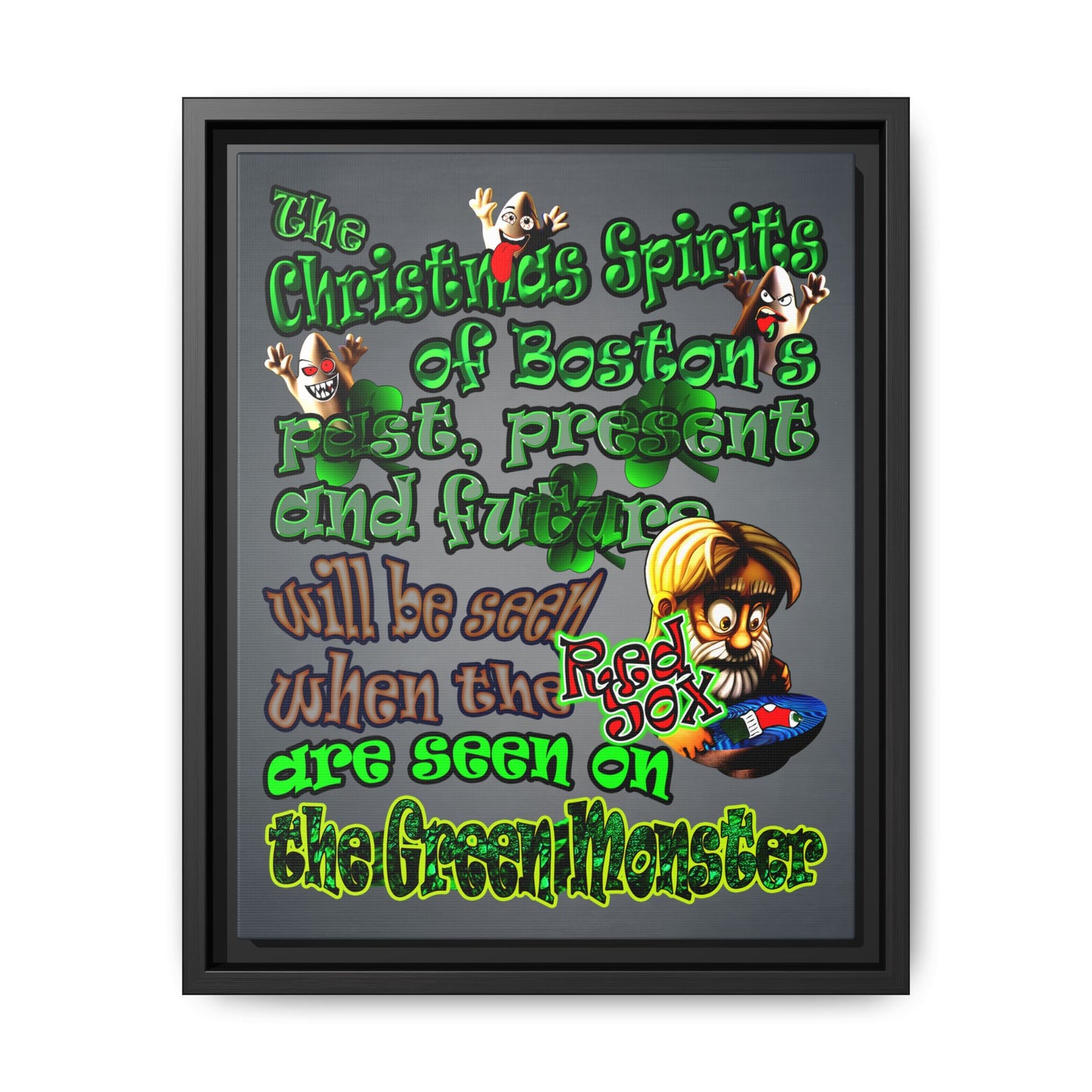 christmas spirits of boston - framed canvas art (grey-light grey)