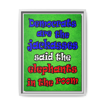 donkeys and elephants - framed canvas art (green turf)
