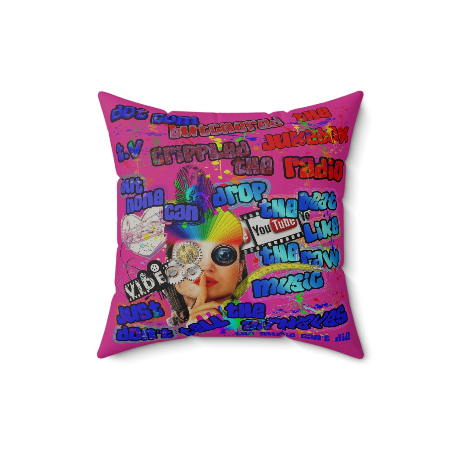 drop the beat - Faux Suede Square Pillow - (pink)