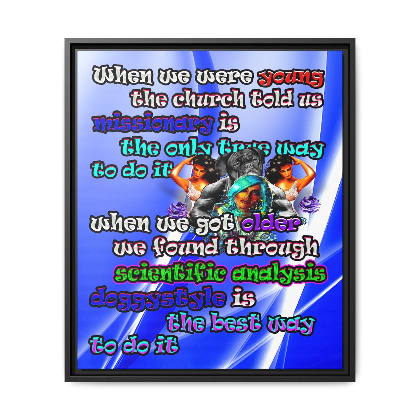 doggystyle - framed canvas art (blue-white wave)