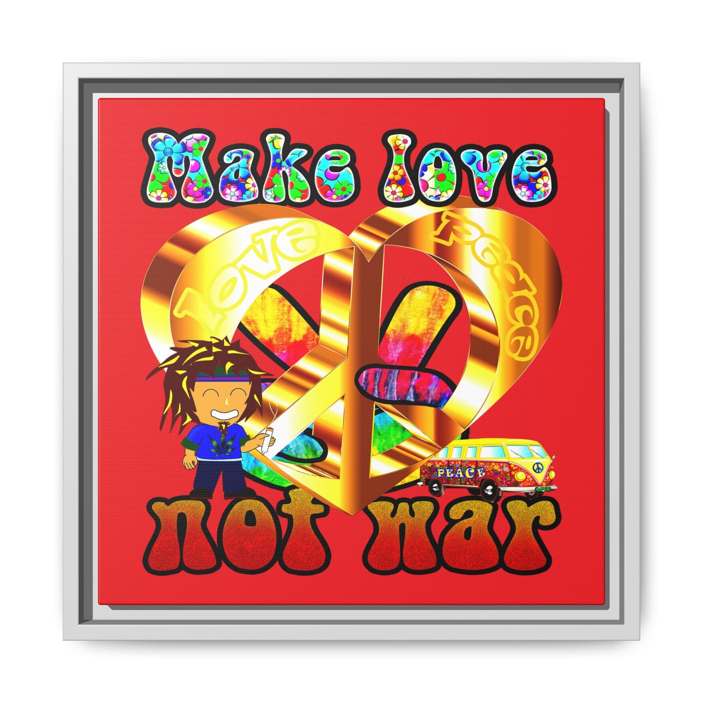love peace - framed canvas art (red)