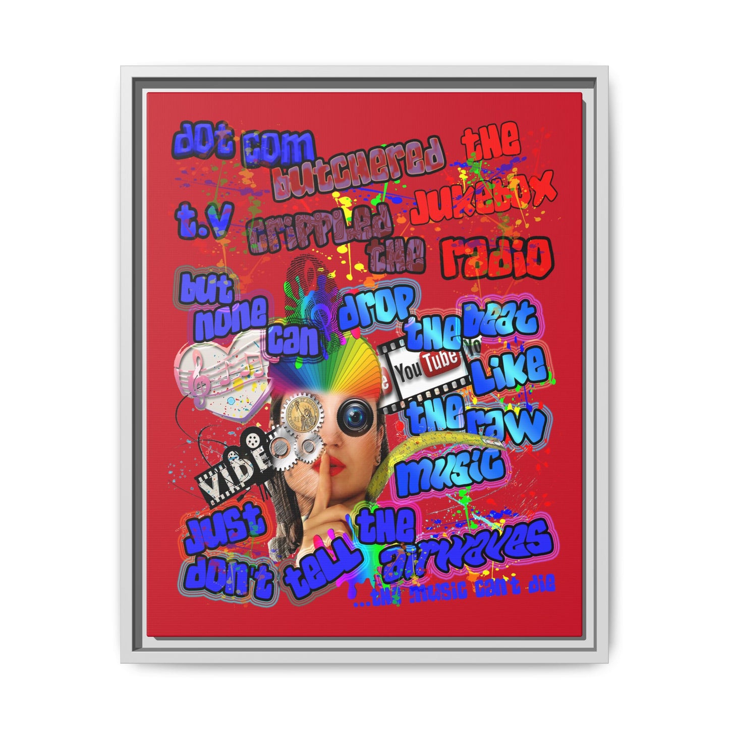 drop the beat - framed canvas art (dark red)
