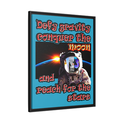 defy conquer reach - framed canvas art (turquoise)