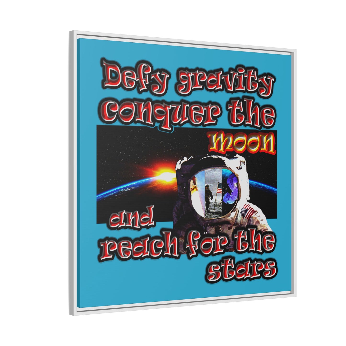 defy conquer reach - framed canvas art (turquoise)