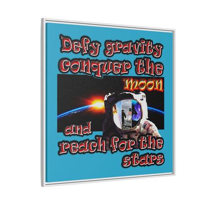 defy conquer reach - framed canvas art (turquoise)