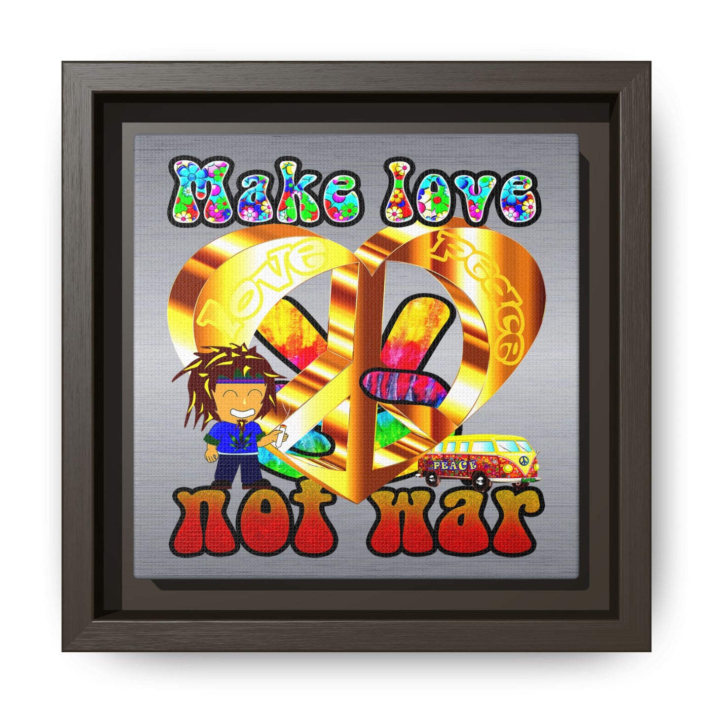 love peace - framed canvas art (brushed nickel)