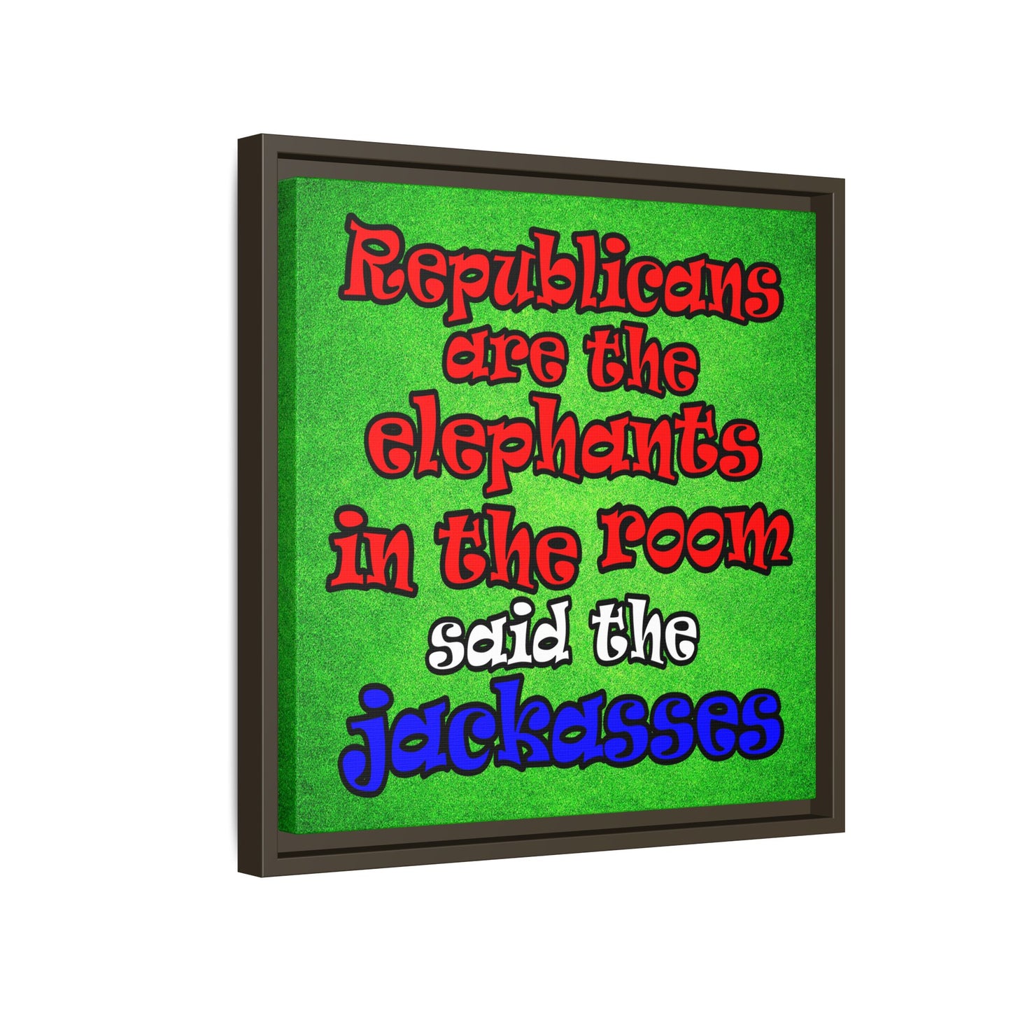 donkeys and elephants - framed canvas art (green turf)