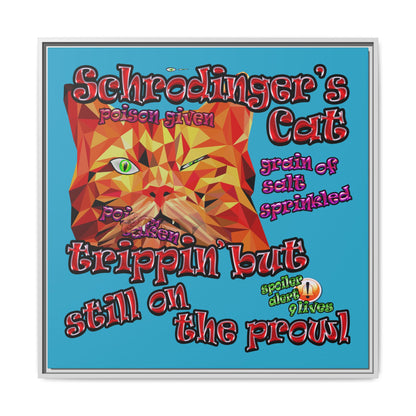 schrodinger's cat - framed canvas art (turquoise)
