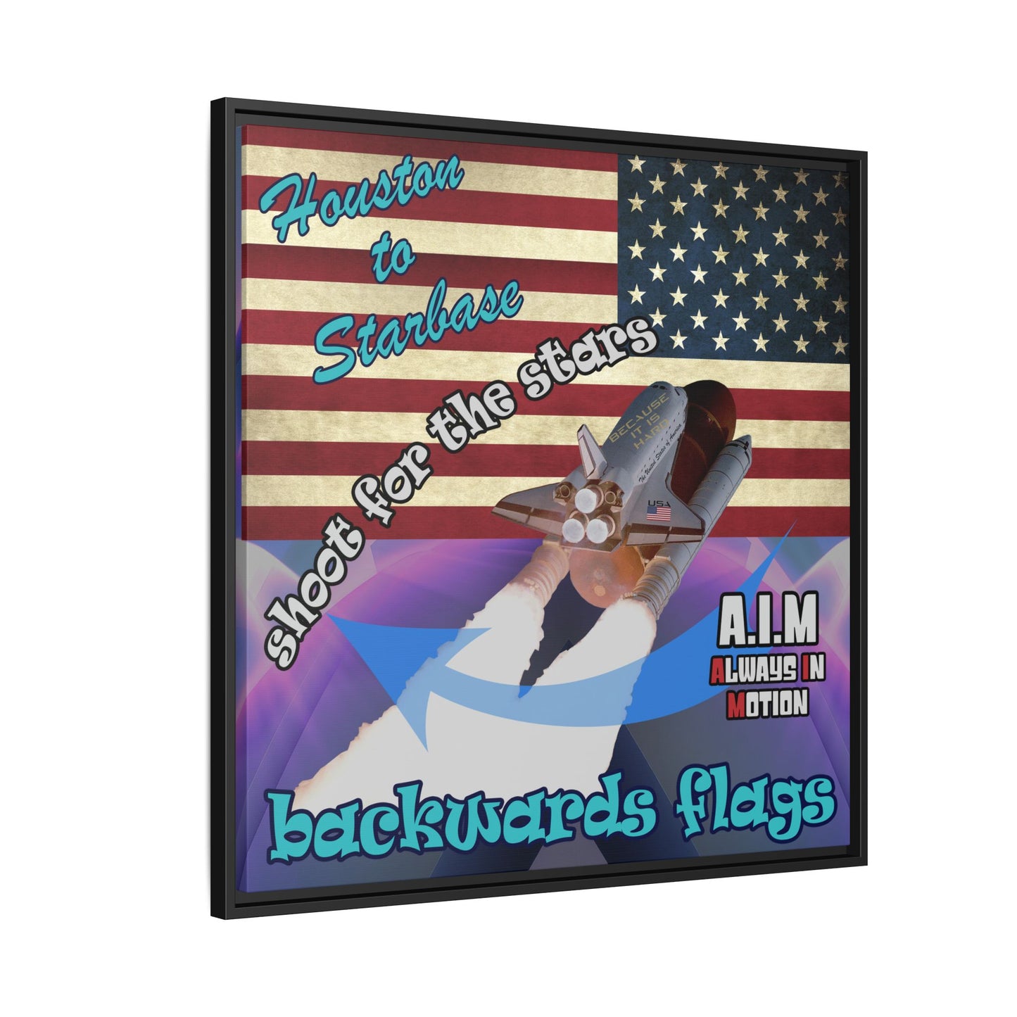 shoot for the stars - framed canvas art (grey-pink wave)