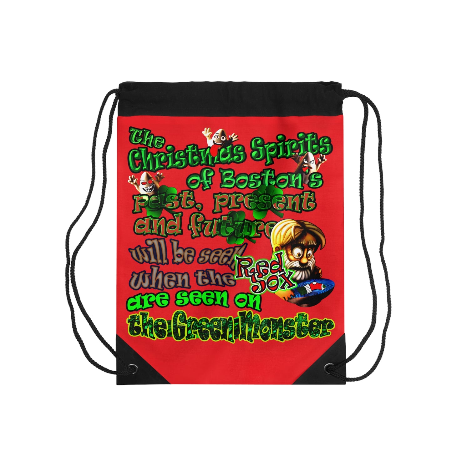 christmas spirits of boston - Drawstring Bag (red)