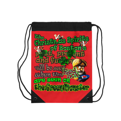 christmas spirits of boston - Drawstring Bag (red)