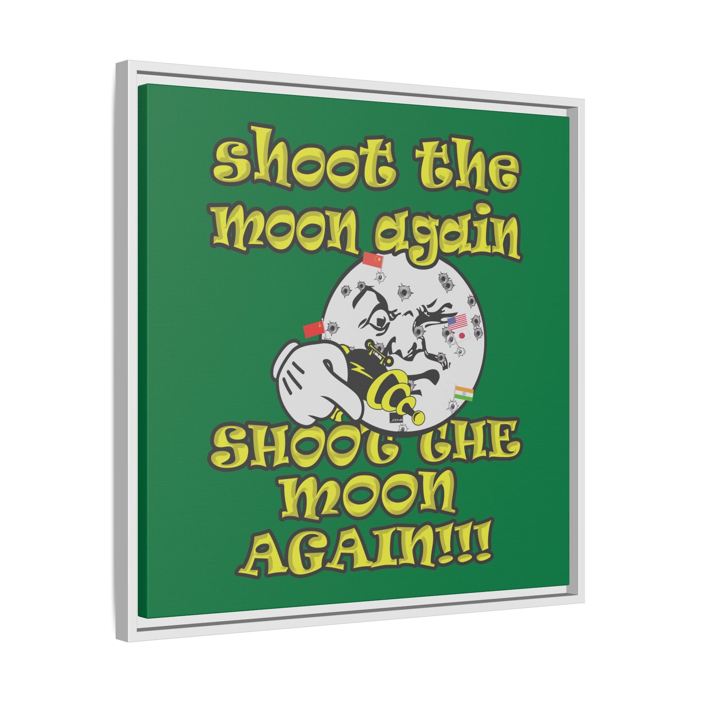shoot the moon again - framed canvas art (dark green)