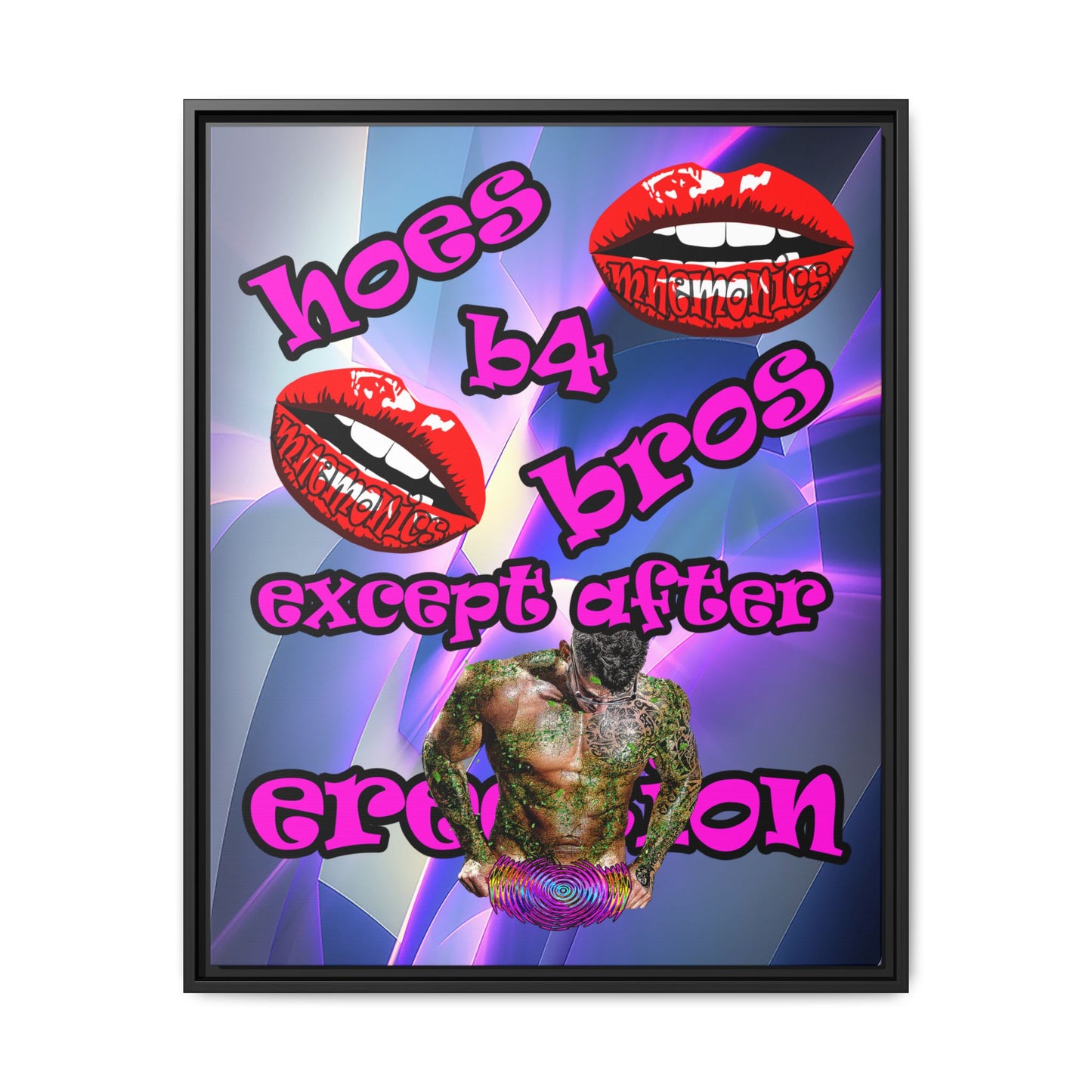 hoes b4 bros - framed canvas art (grey-pink wave)