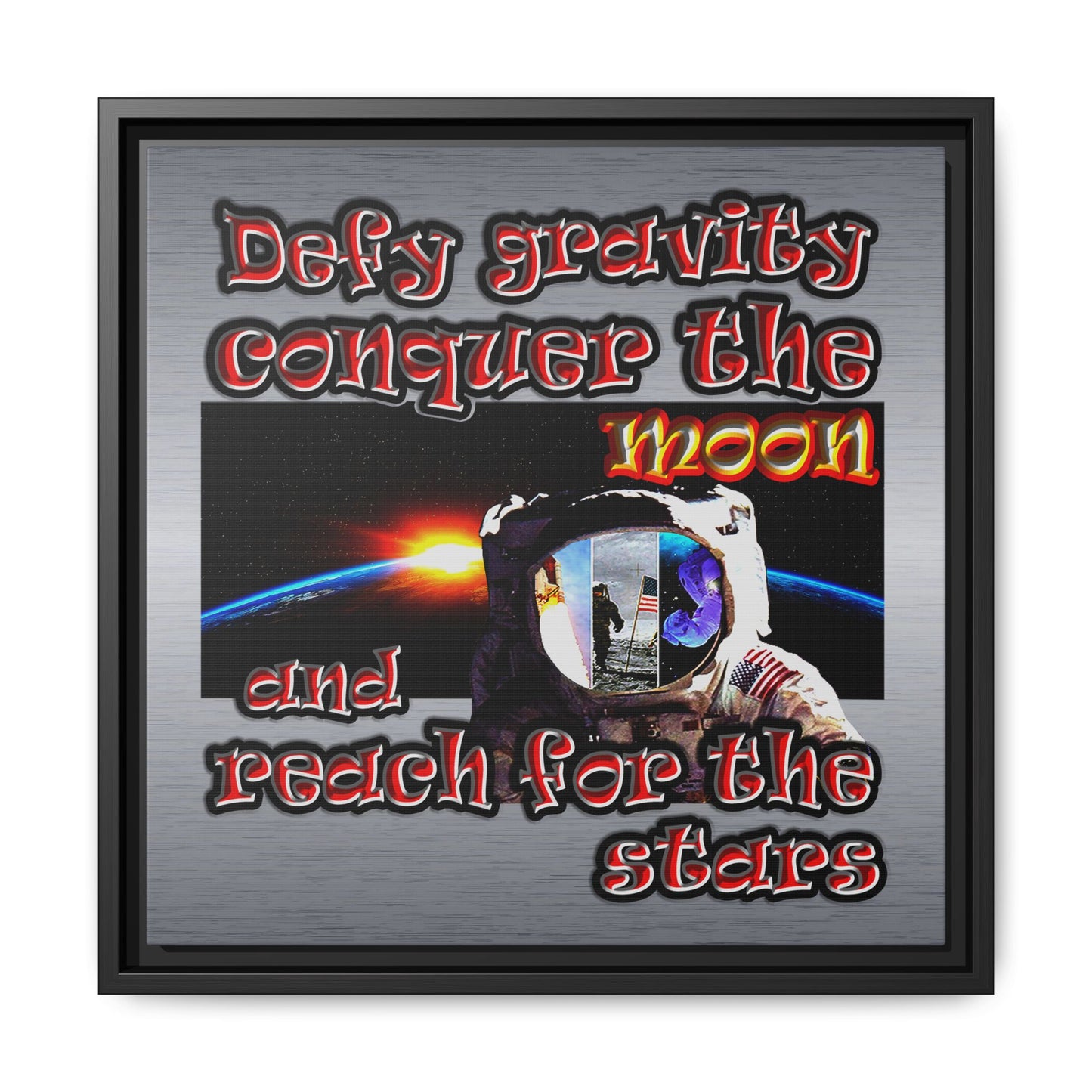 defy conquer reach - framed canvas art (brushed nickel)