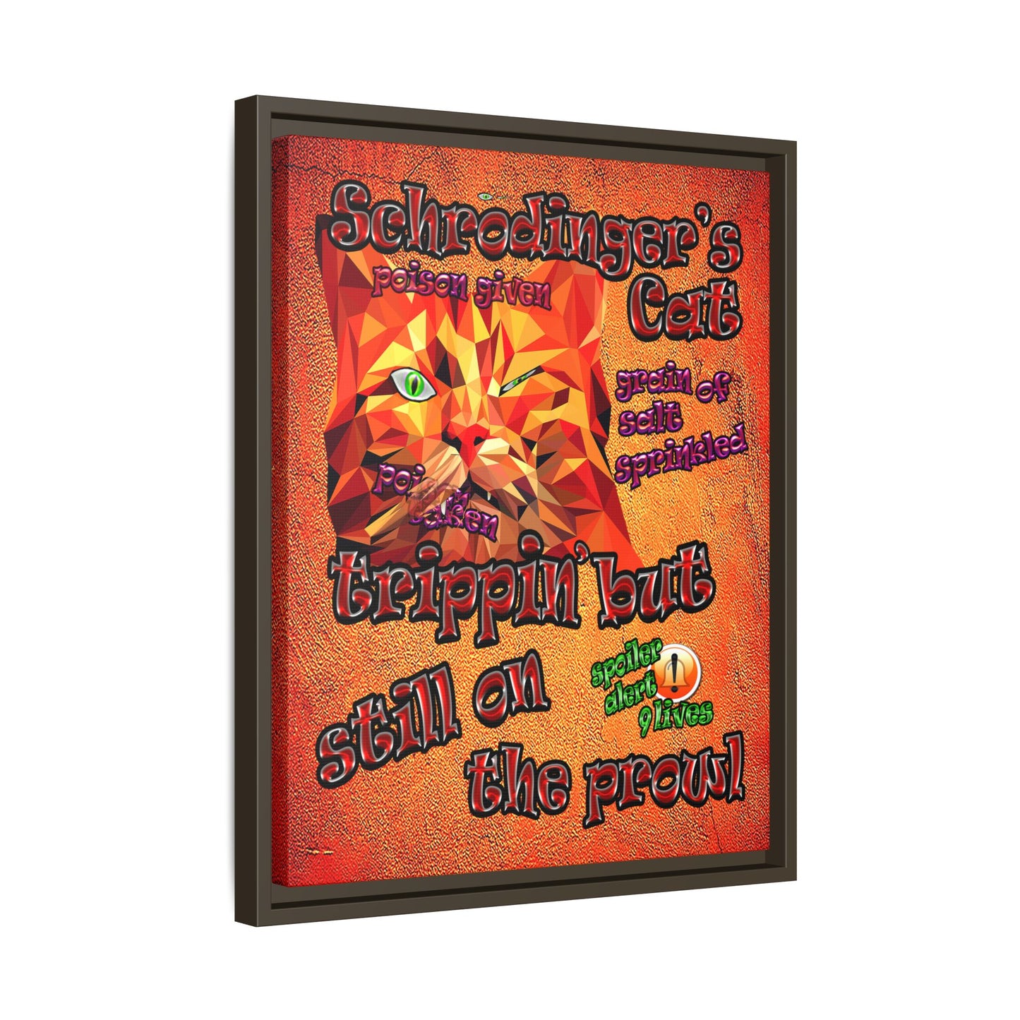 schrodinger's cat - framed canvas art (burnt orange)