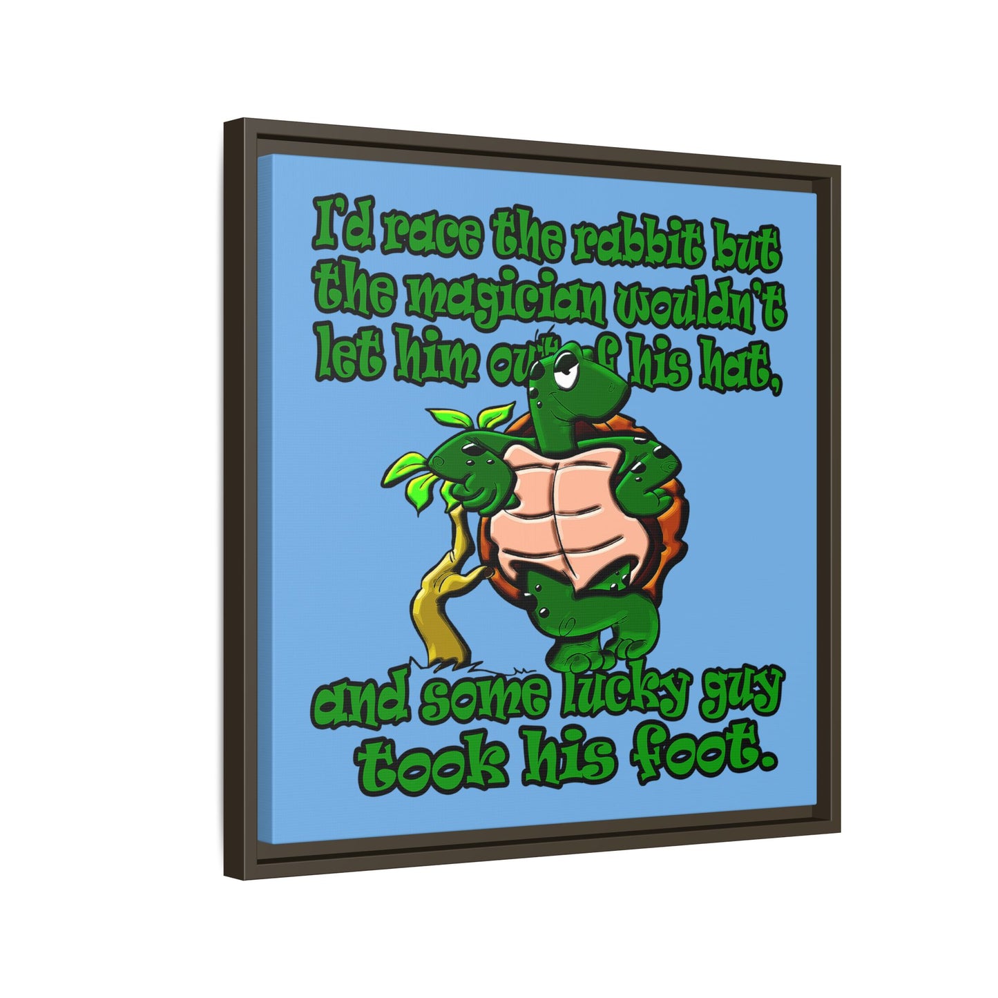 turtle race - framed canvas art (light blue)