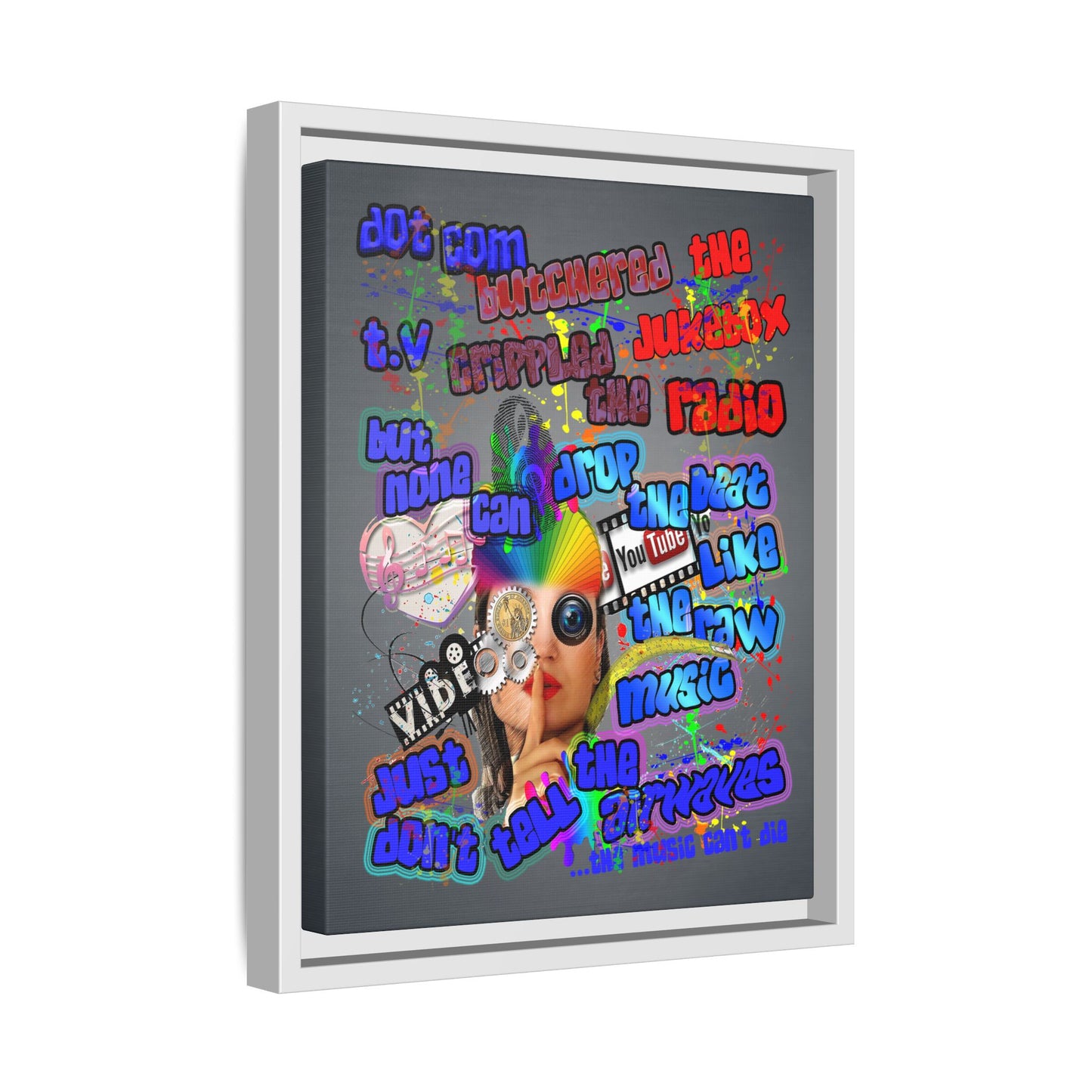 drop the beat - framed canvas art (grey-light grey)