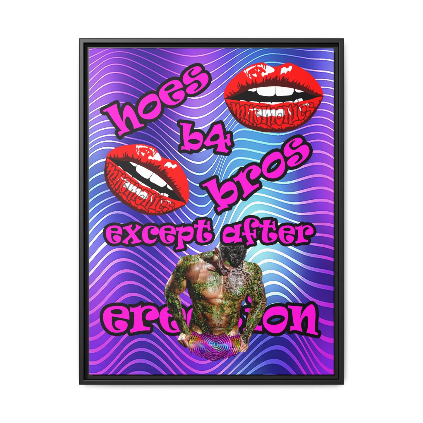 hoes b4 bros - framed canvas art (purple wave)