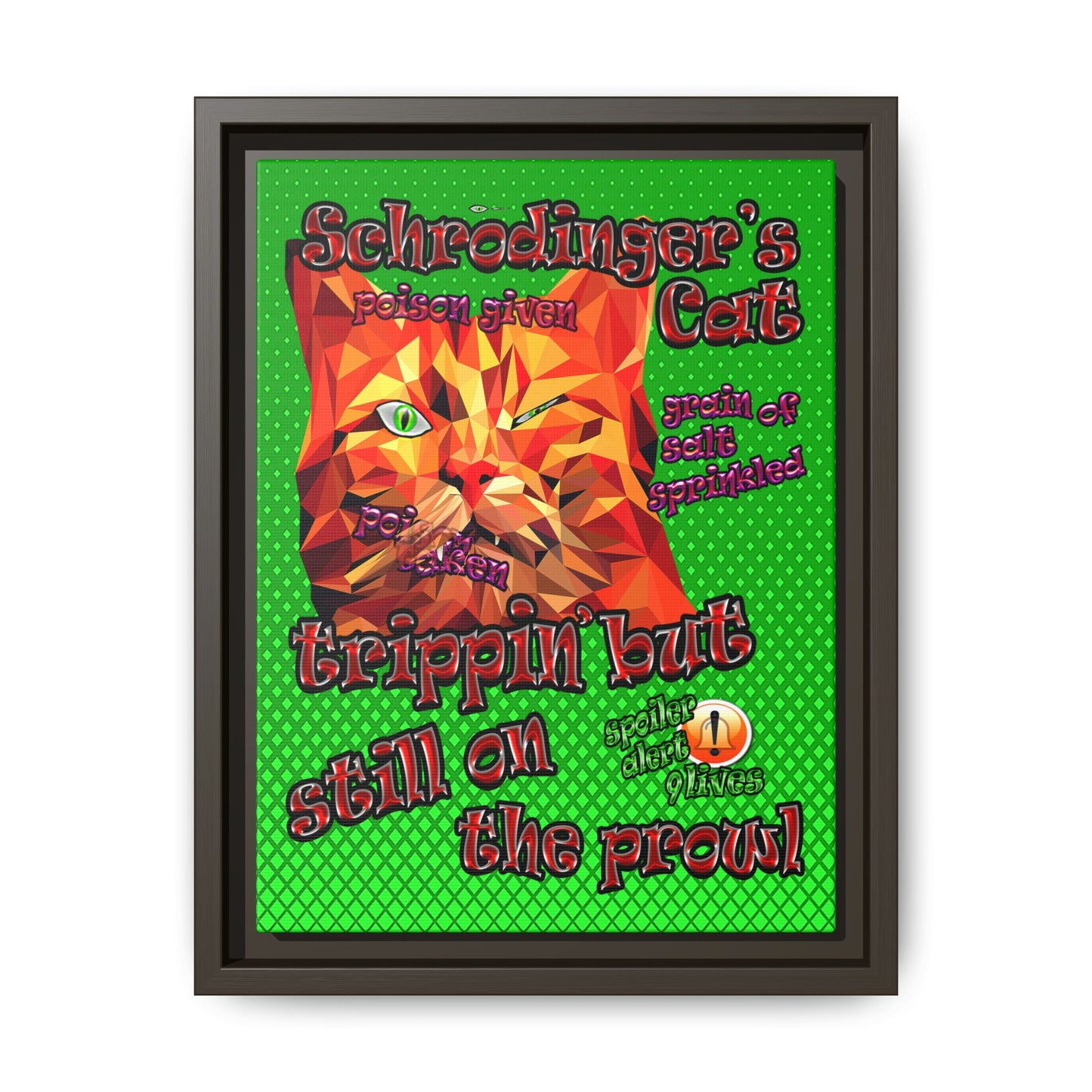schrodinger's cat - framed canvas art (logo green)