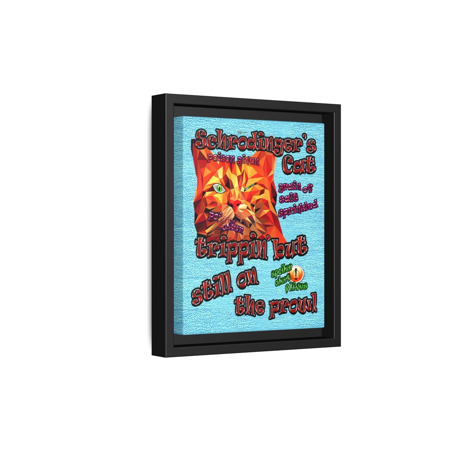 schrodinger's cat - framed canvas art (faded blue)