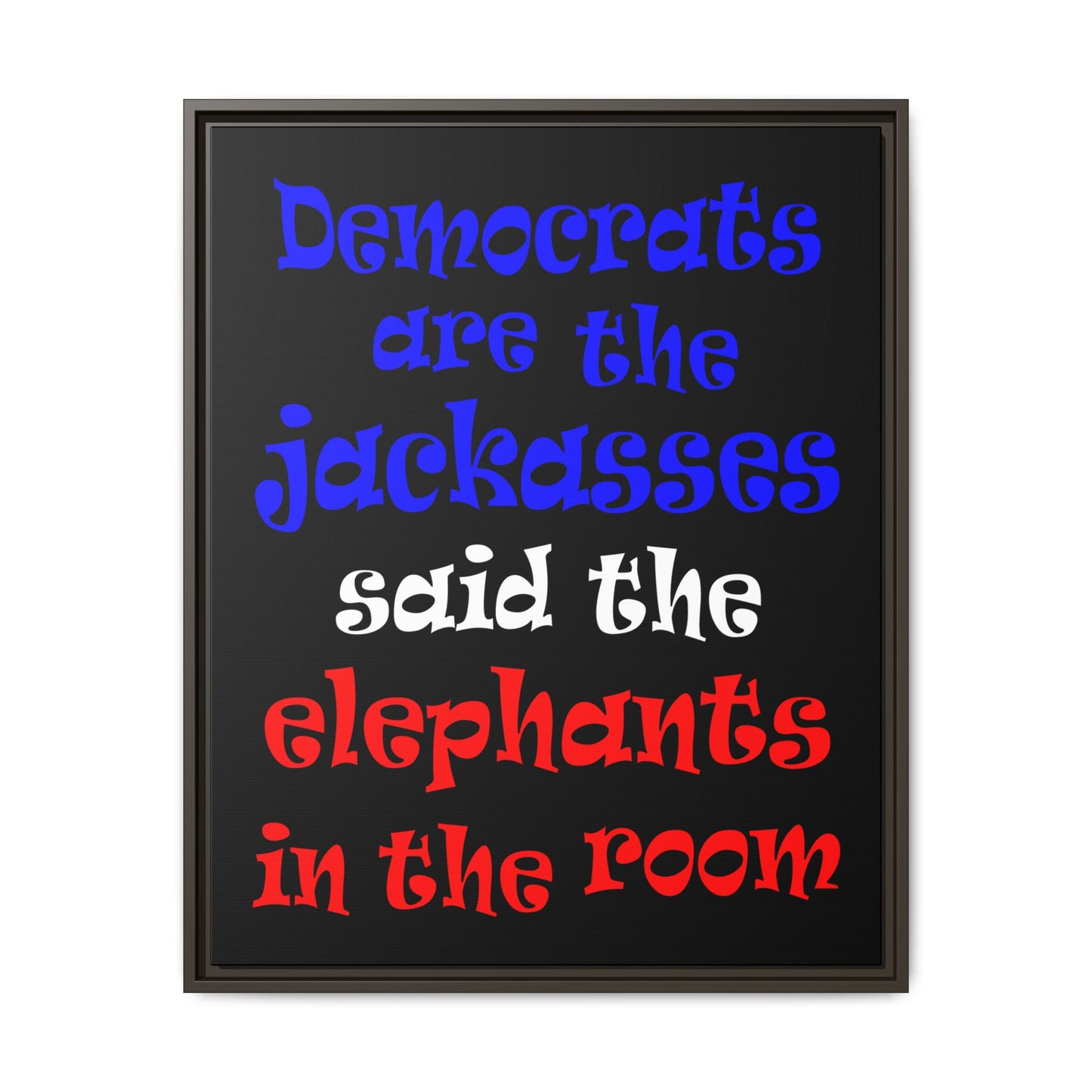 donkeys and elephants - framed canvas art (black)