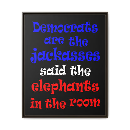 donkeys and elephants - framed canvas art (black)