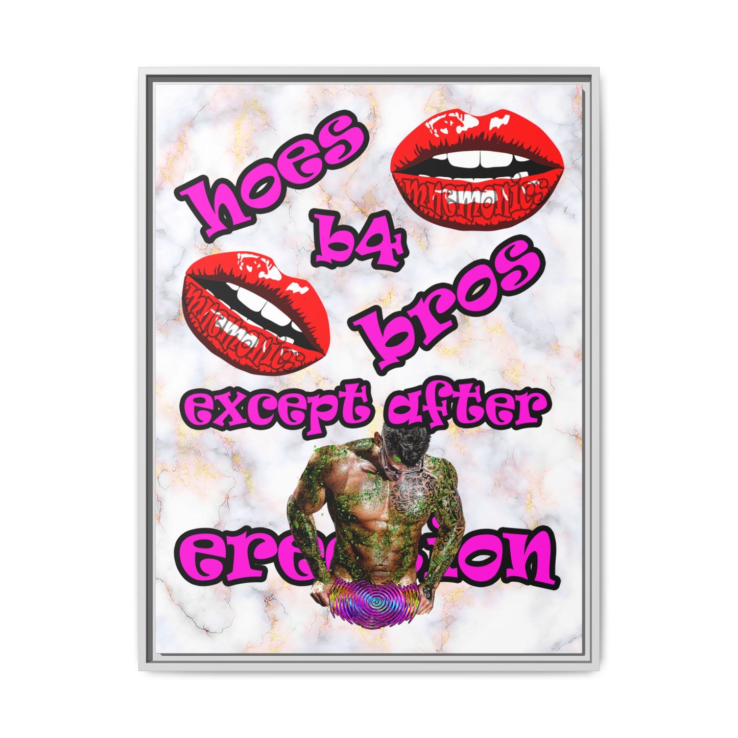 hoes b4 bros - framed canvas art (white marble)