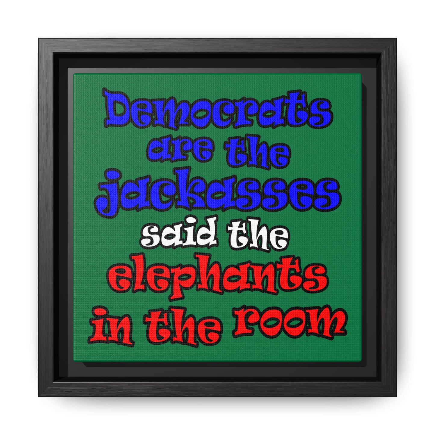 donkeys and elephants - framed canvas art (dark green)