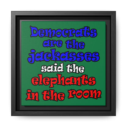 donkeys and elephants - framed canvas art (dark green)