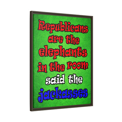 donkeys and elephants - framed canvas art (green turf)