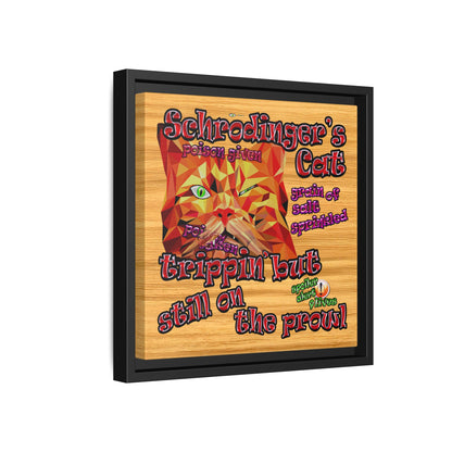 schrodinger's cat - framed canvas art (butterscotch wood finish)