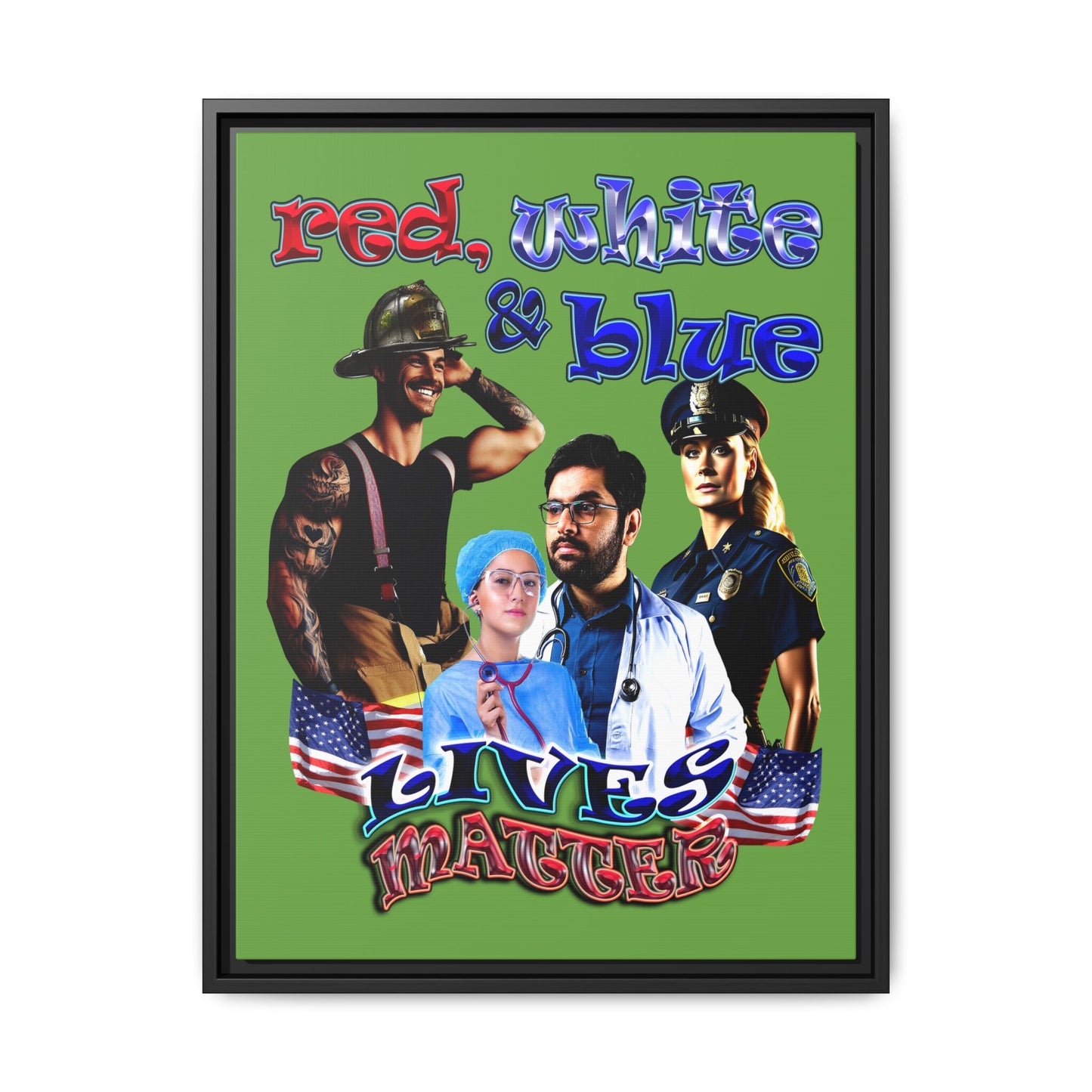 rw&b lives matter - framed canvas art (green)