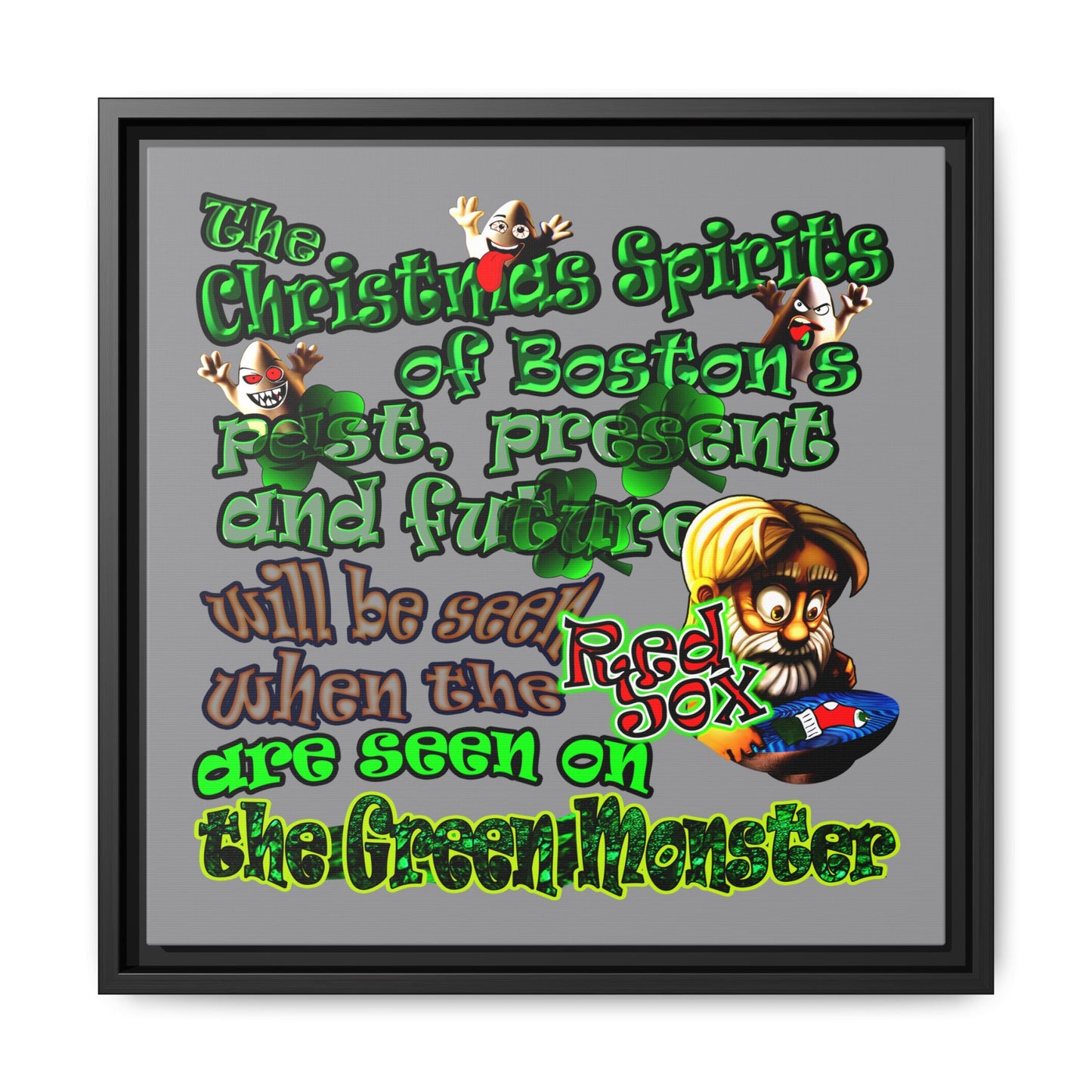 christmas spirits of boston - framed canvas art (grey)