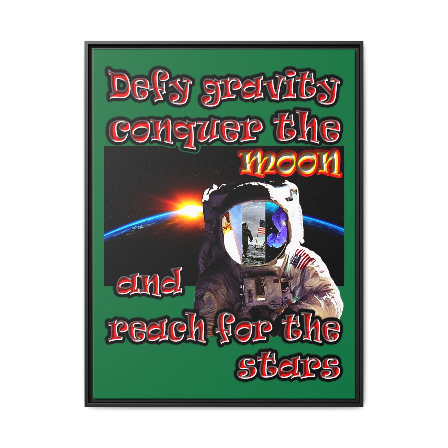 defy conquer reach - framed canvas art (dark green)