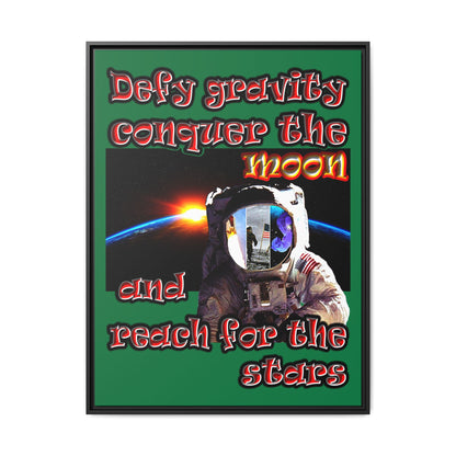 defy conquer reach - framed canvas art (dark green)
