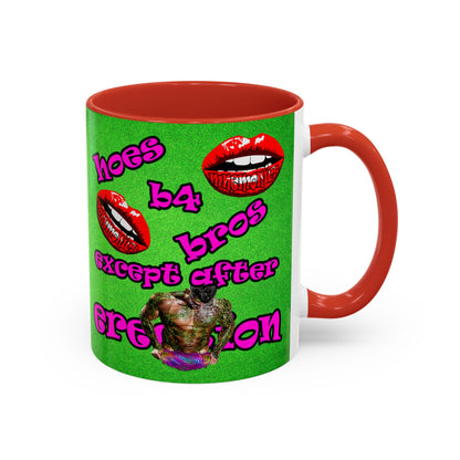 hoes b4 bros - Accent Mug (green turf)