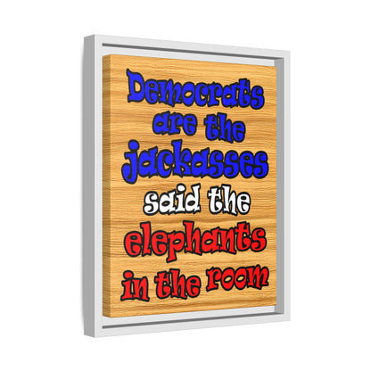 donkeys and elephants - framed canvas art (butterscotch wood finish)