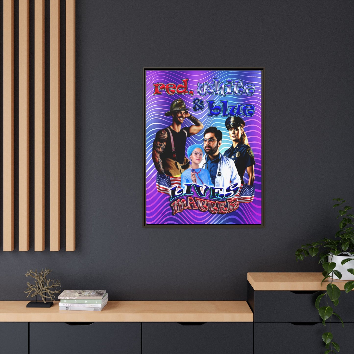 rw&b lives matter - framed canvas art (purple wave)