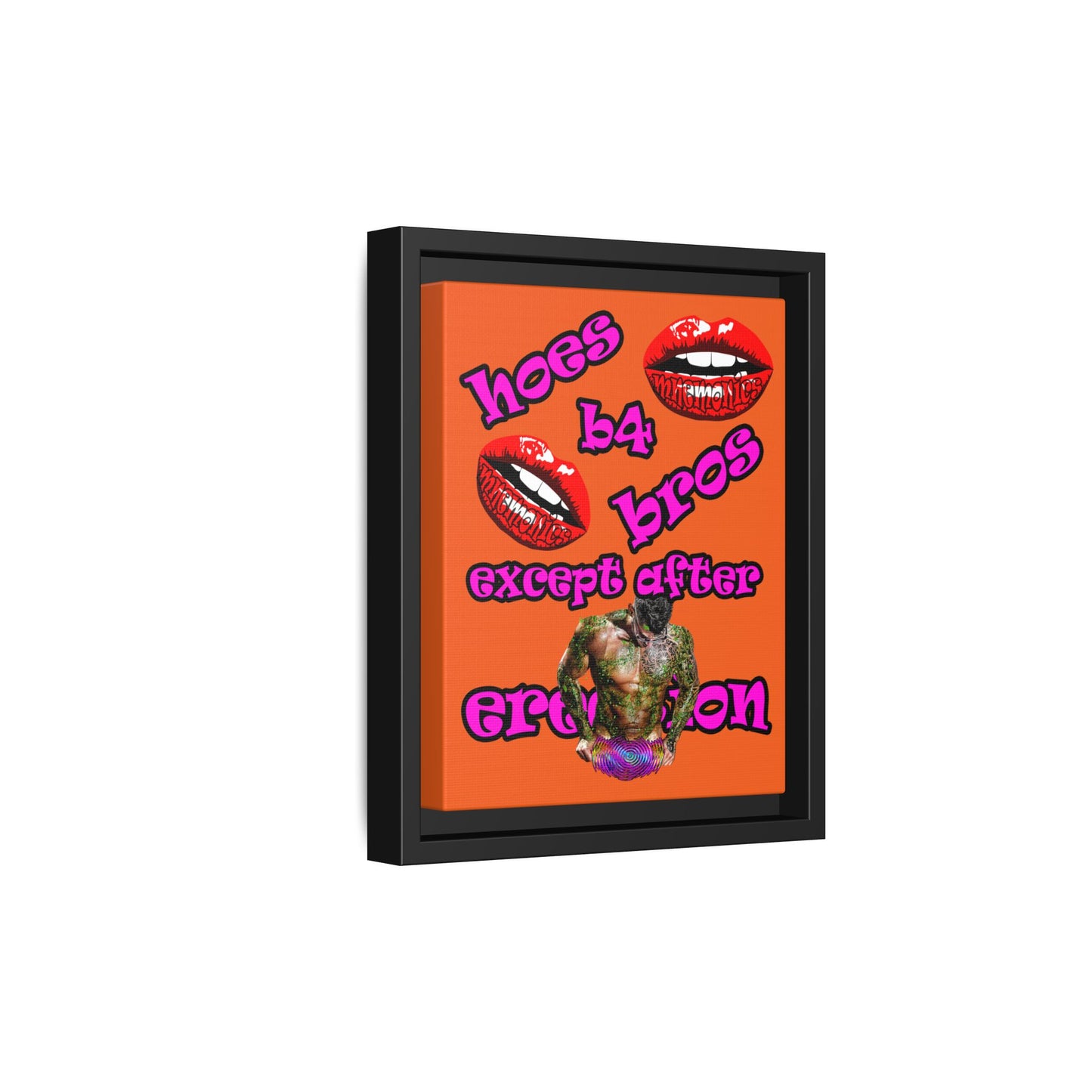 hoes b4 bros - framed canvas art (orange)