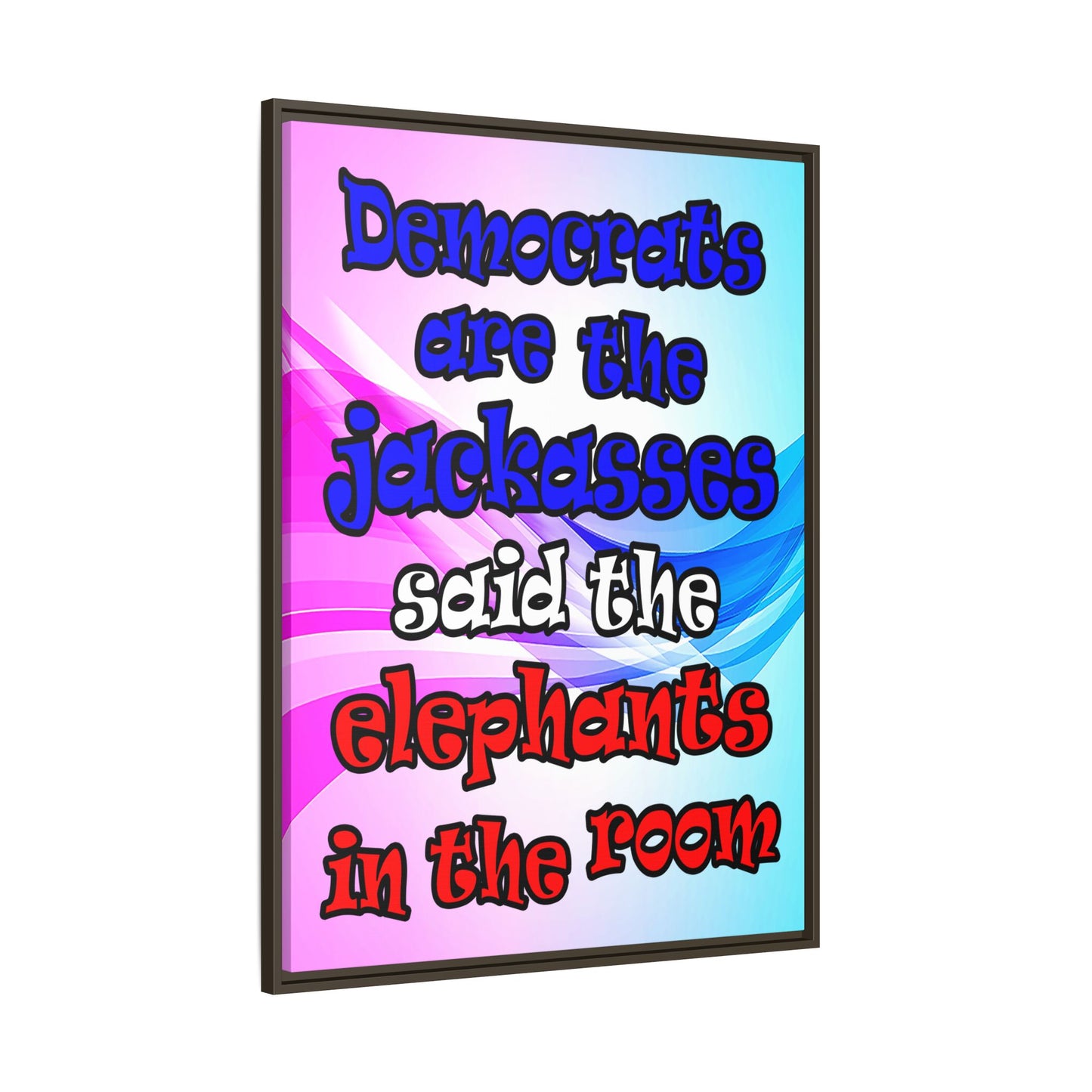 donkeys and elephants - framed canvas art (light blue-pink wave)