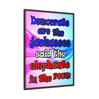 donkeys and elephants - framed canvas art (light blue-pink wave)