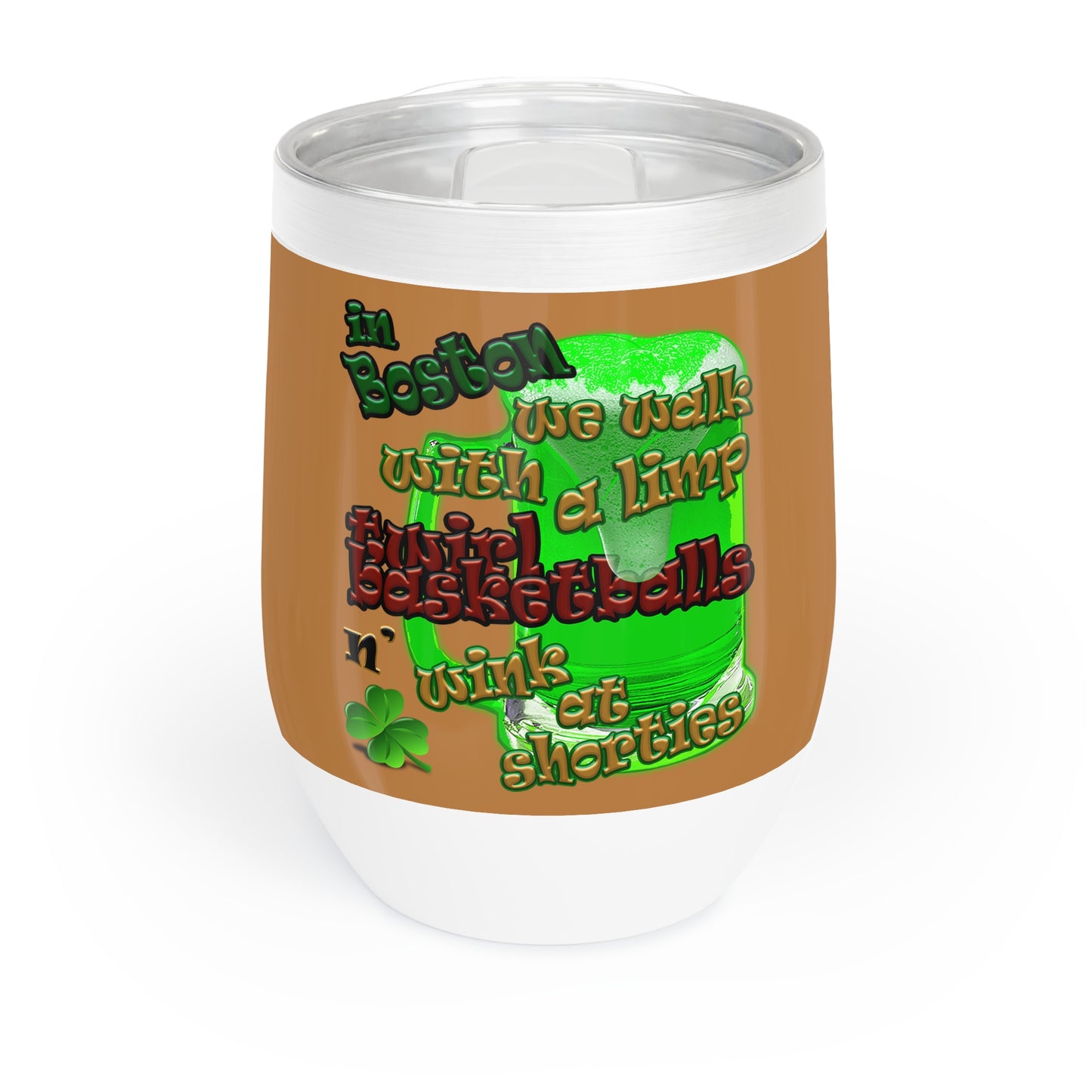 celtics logo - Chill Wine Tumbler (light brown)