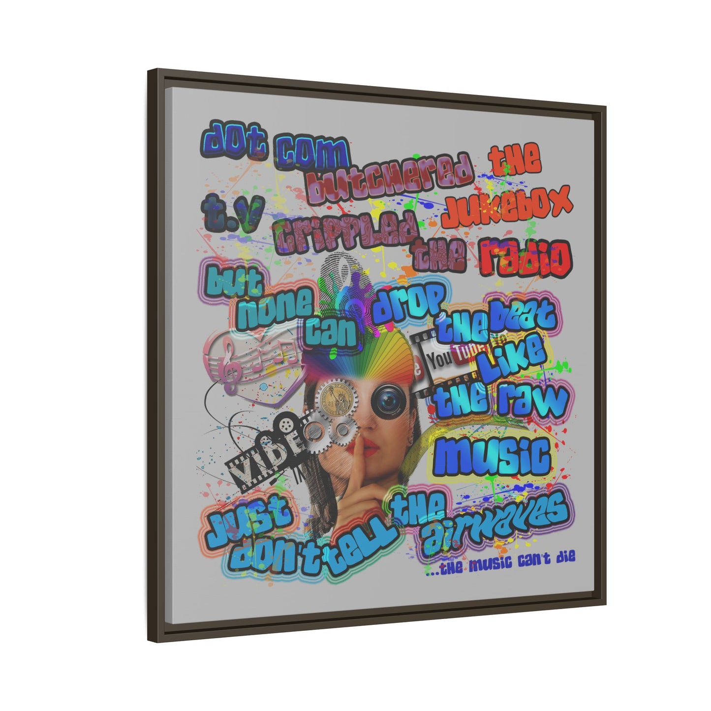 drop the beat - framed canvas art (light grey)