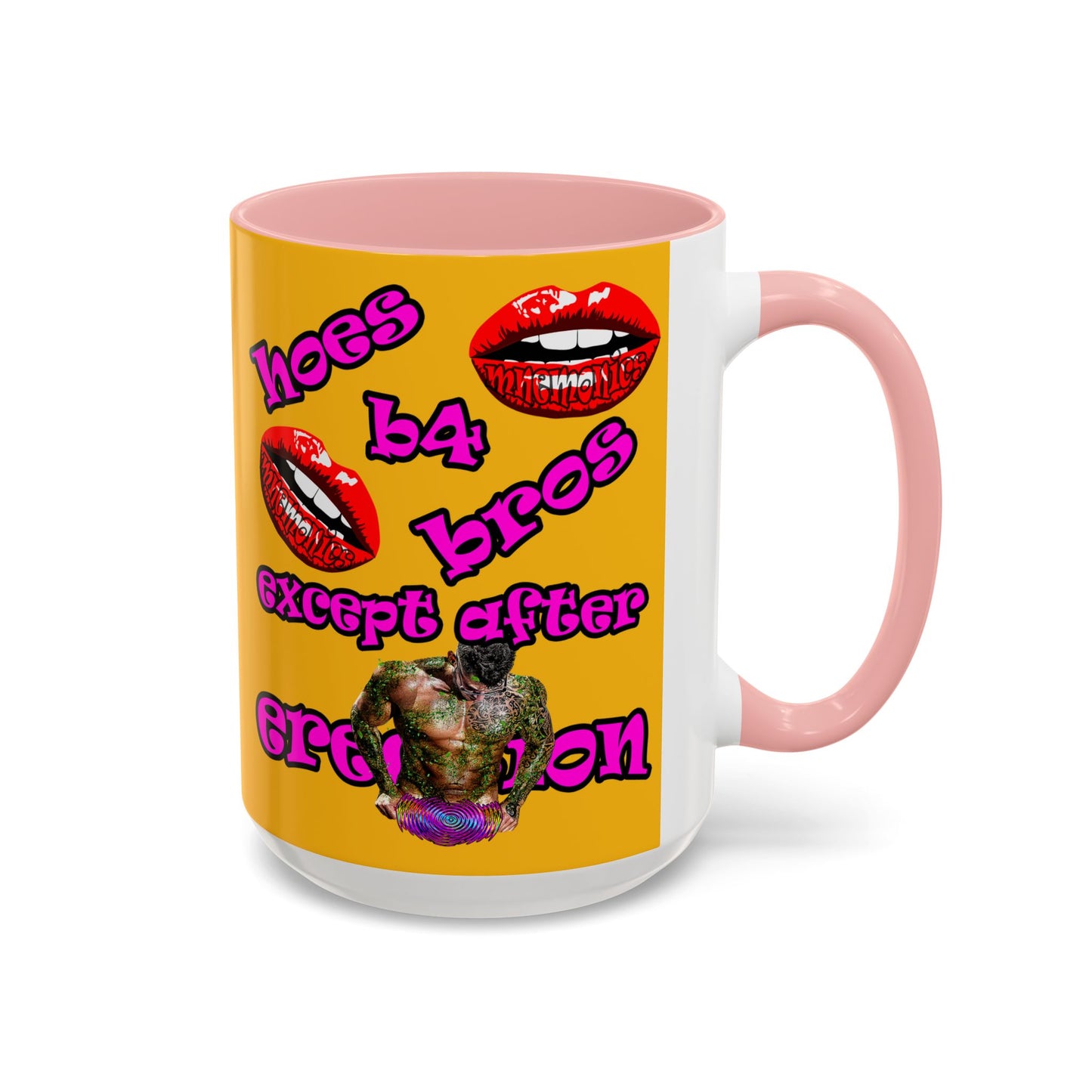 hoes b4 bros - Accent Mug (yellow)