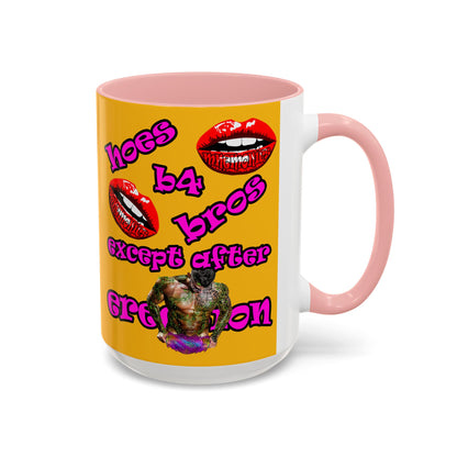 hoes b4 bros - Accent Mug (yellow)